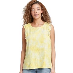 Knox Rose Oversized Yellow Tie Dye Ruffle Tank Top Size Large